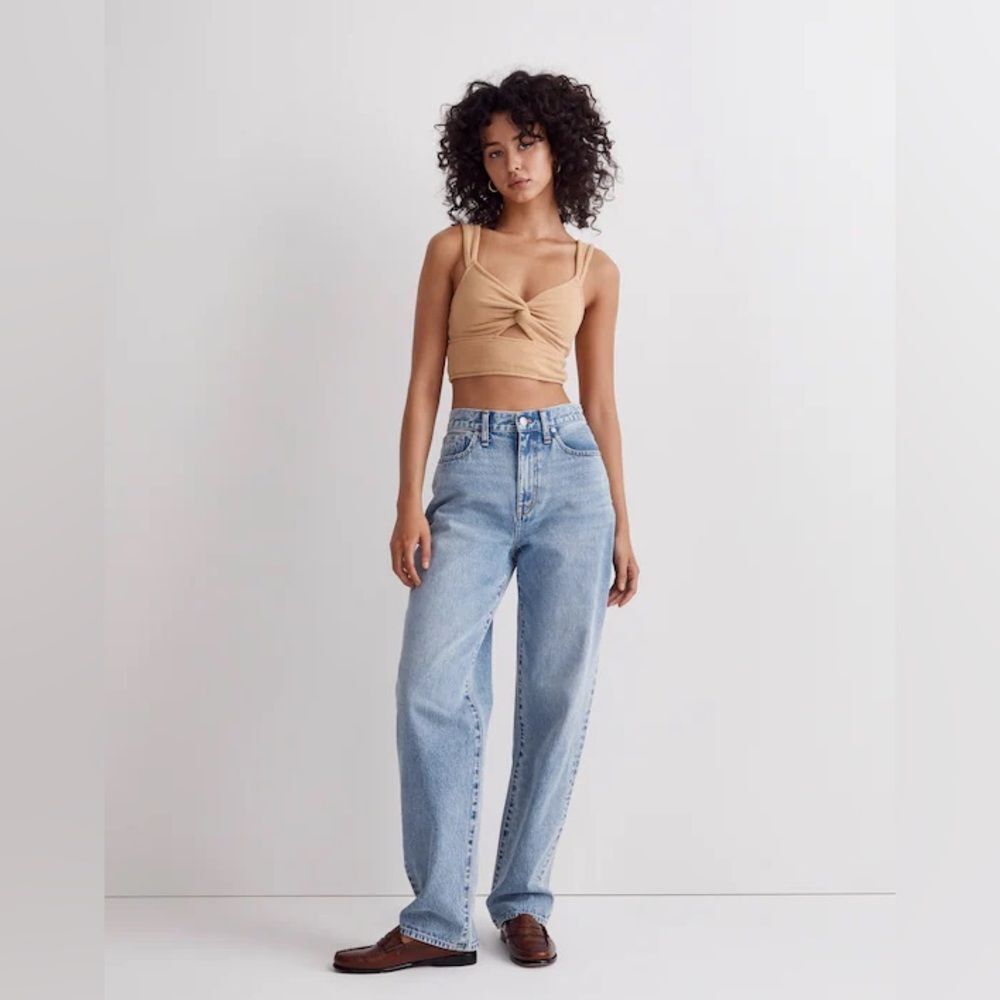 Madewell Cutout Knot-Front Crop Tank Top in Dried Straw Size Small NWT